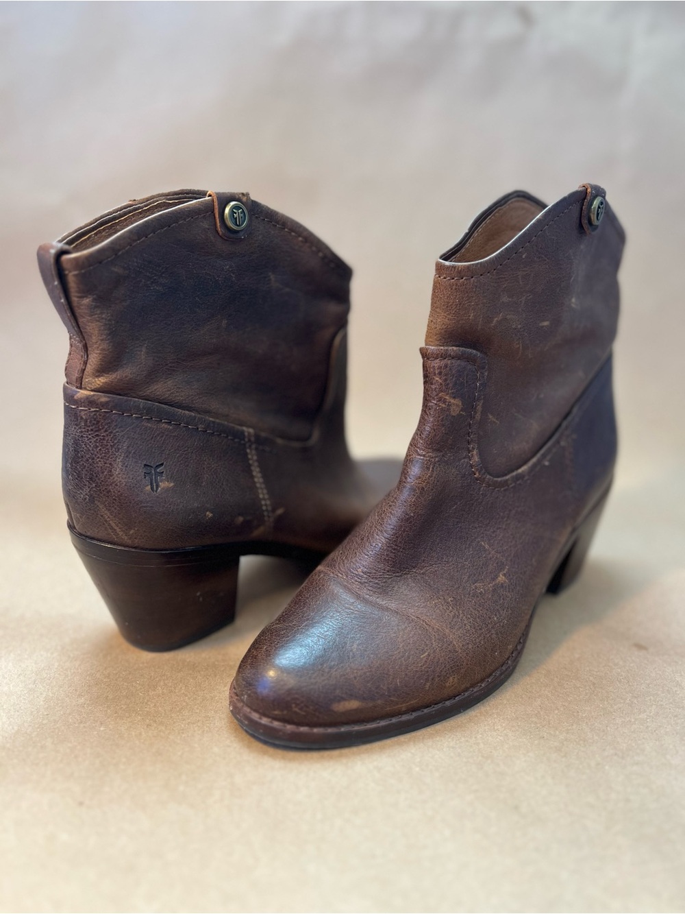 Frye Brown Leather Short Western Ankle Boots